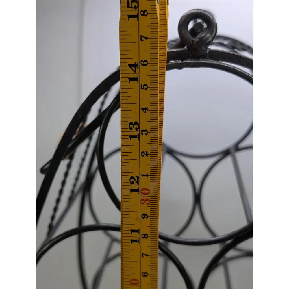 6 Bottle Wine Rack Black Metal Wicker Rattan Countertop Decorative Holder